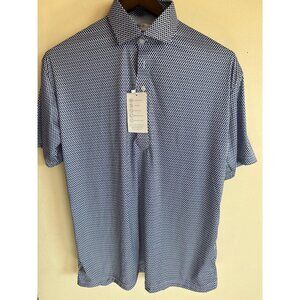 Dress Collar Polo Shirt Lightweight & Wrinkle-Resistant Blue & White Pattern Moi
